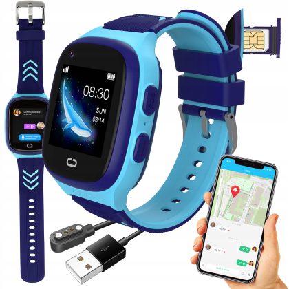 SMARTWATCH ZEGAREK DLA DZIECI SIM TELEFON WIDEOROZMOWY GPS SMS NIEBIESKI